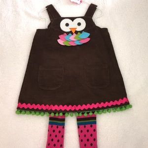2T Mud Pie Owl Dress and Tights NWOT